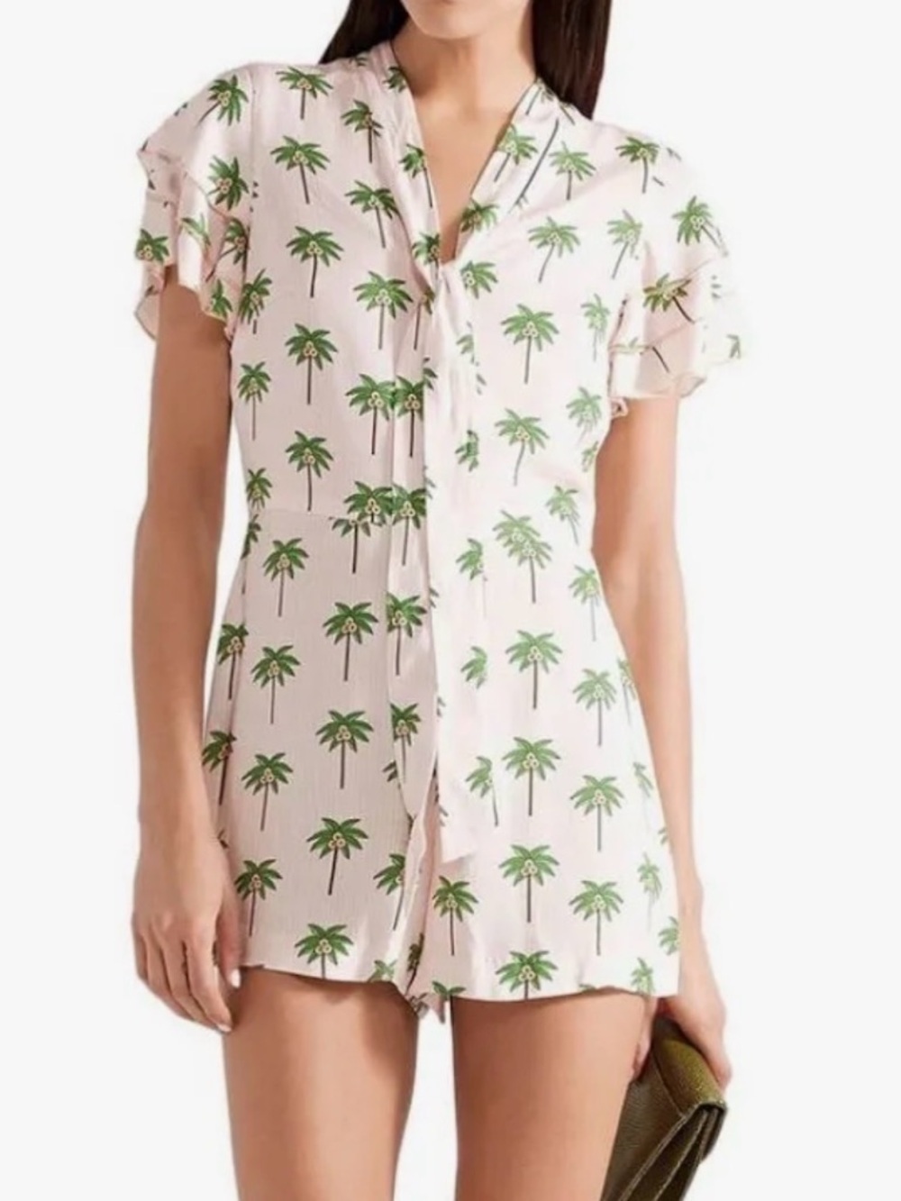 Alice+Olivia Pink PalmTree Romper with Ruffled Shoulders -Sz 2 (see description) - Picture 6 of 7
